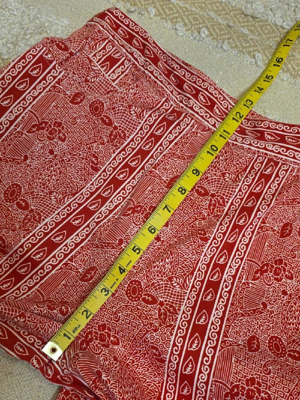 Printed Wide-Leg Cotton Pants in Pinky Red White Floral Paisley Medium (S) - Picture 5 of 12